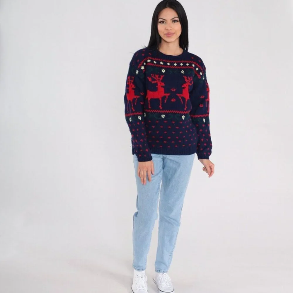 90s vtg GOKEYS Reindeer Sweater